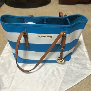 Royal blue and white stripped Michael Kors Tote